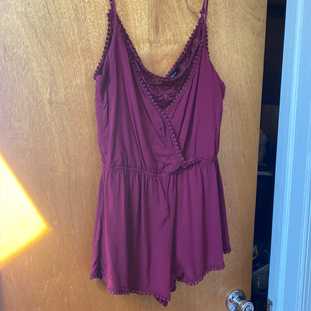 Maroon spaghetti strap romper.